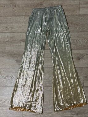 Adriana Iglesias Metallic Gold Flared Pants